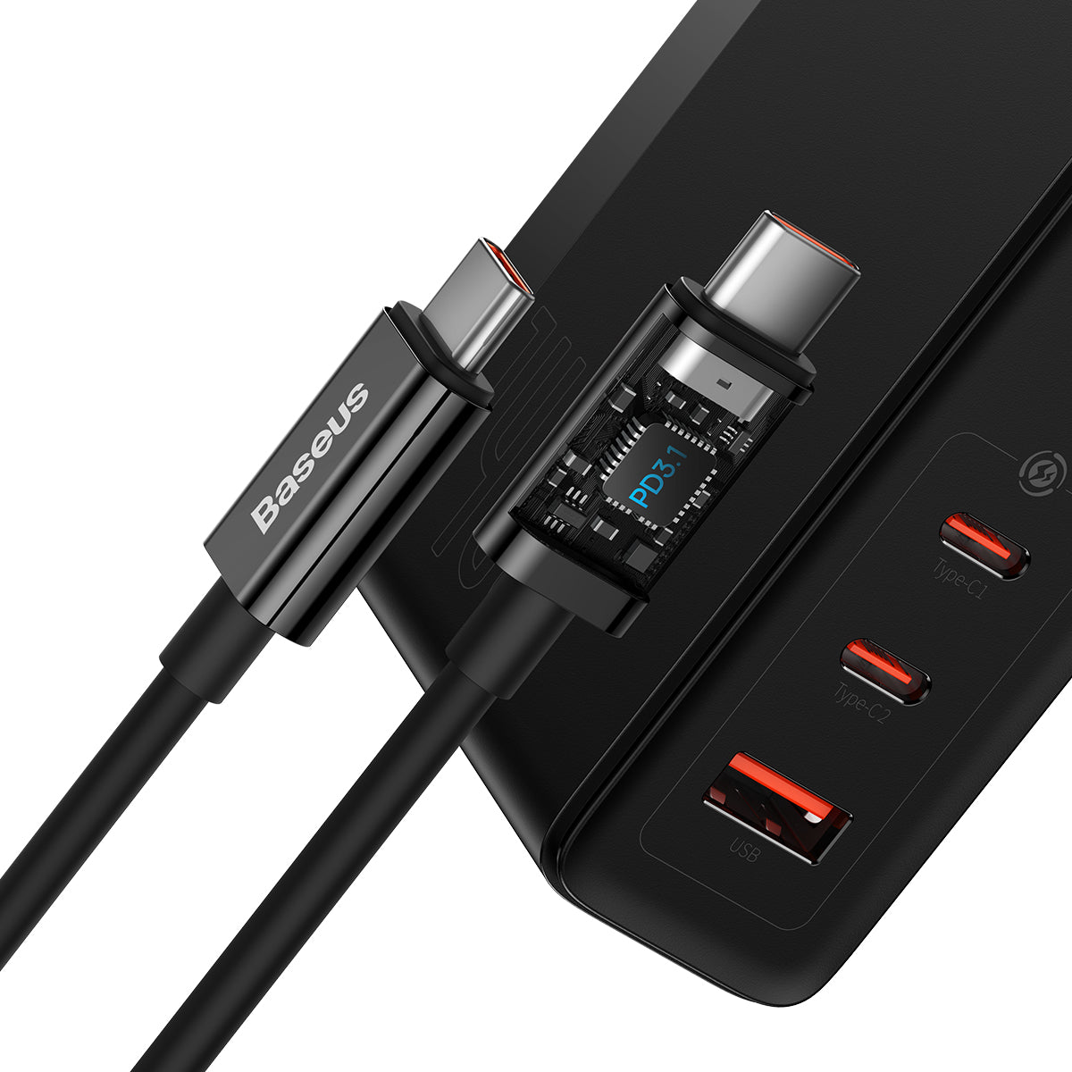 Nabíječka do sítě Baseus GaN5 Pro 140W, 1xUSB, 2xUSB-C černá