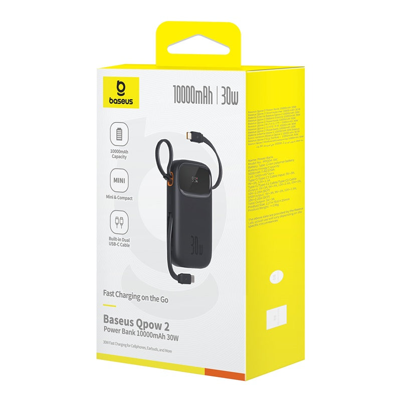 Powerbanka Baseus Qpow2 10000mAh, 30W, s kabelem USB-C černá
