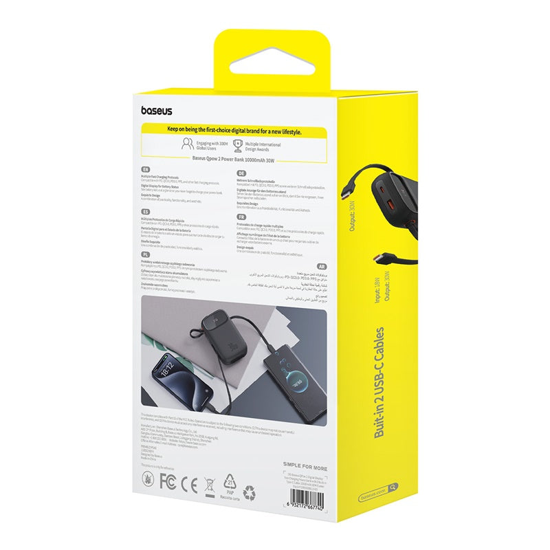 Powerbanka Baseus Qpow2 10000mAh, 30W, s kabelem USB-C černá