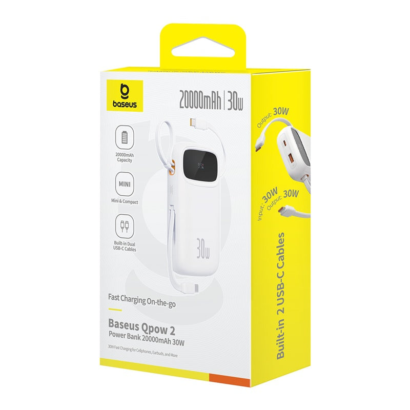 Powerbanka Baseus Qpow2 20000mAh, 30W, s kabelem USB-C bílá