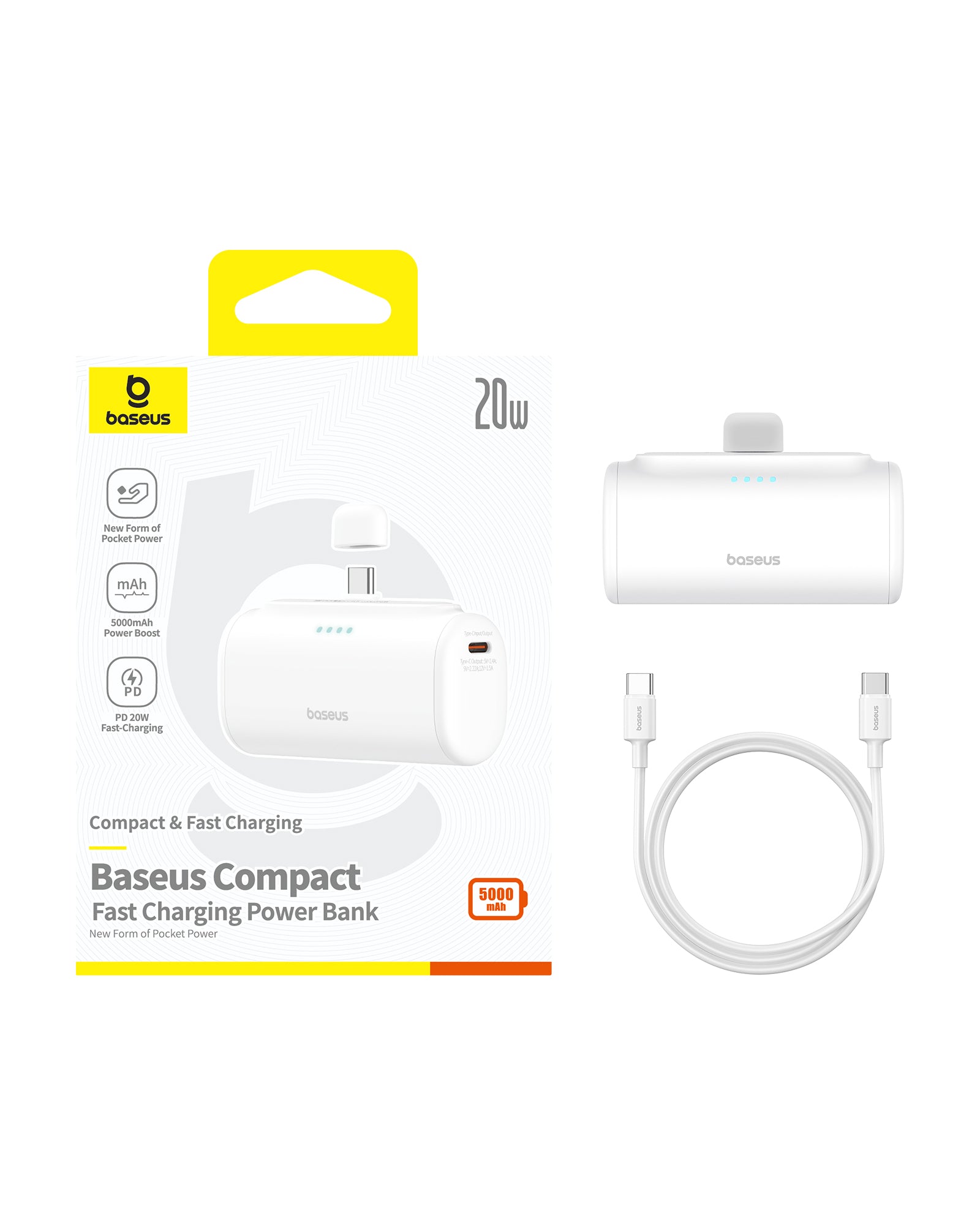 Powerbanka Baseus Compact 5000mAh, 20W, s konektorem USB-C bílá