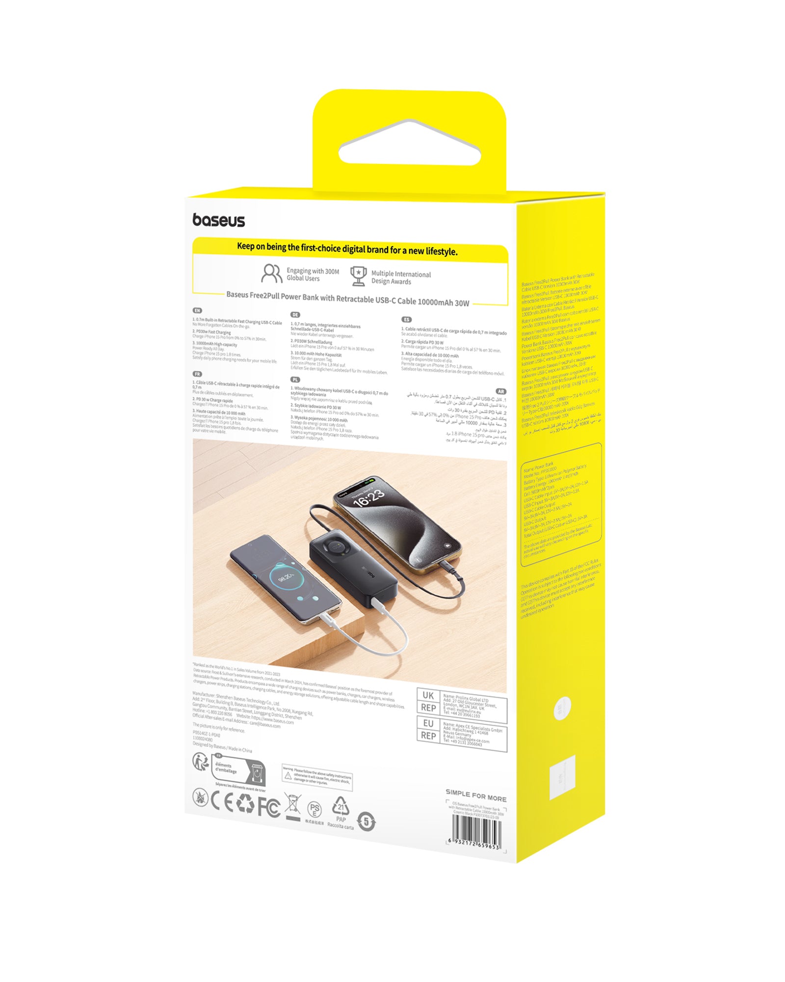 Powerbanka Baseus OS Free2Pull 10000mAh, 30W, s kabelem USB-C černá