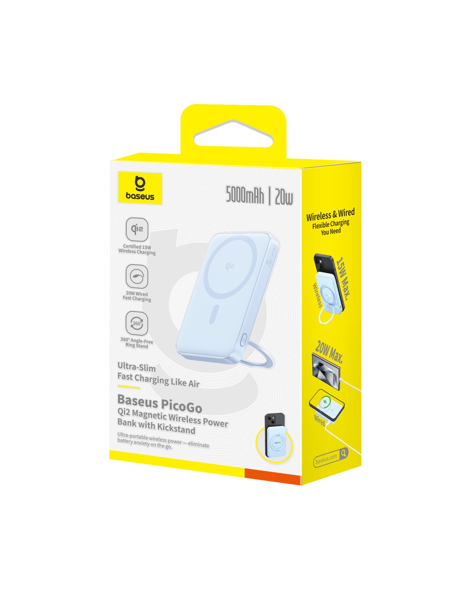 Bezdrátová powerbanka Baseus PicoGo Qi2 5000mAh, 20W modrá