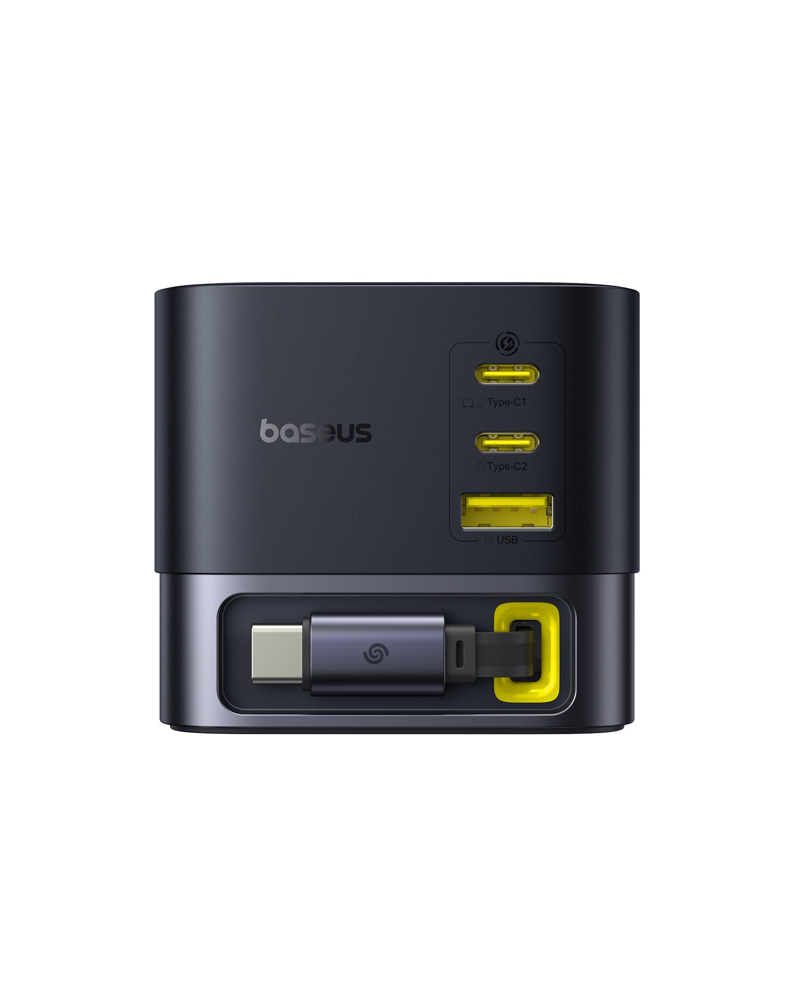 Nabíječka do sítě Baseus Super GaN 100W s navíjecím kabelem USB-C 82cm, 1xUSB, 2xUSB-C černá