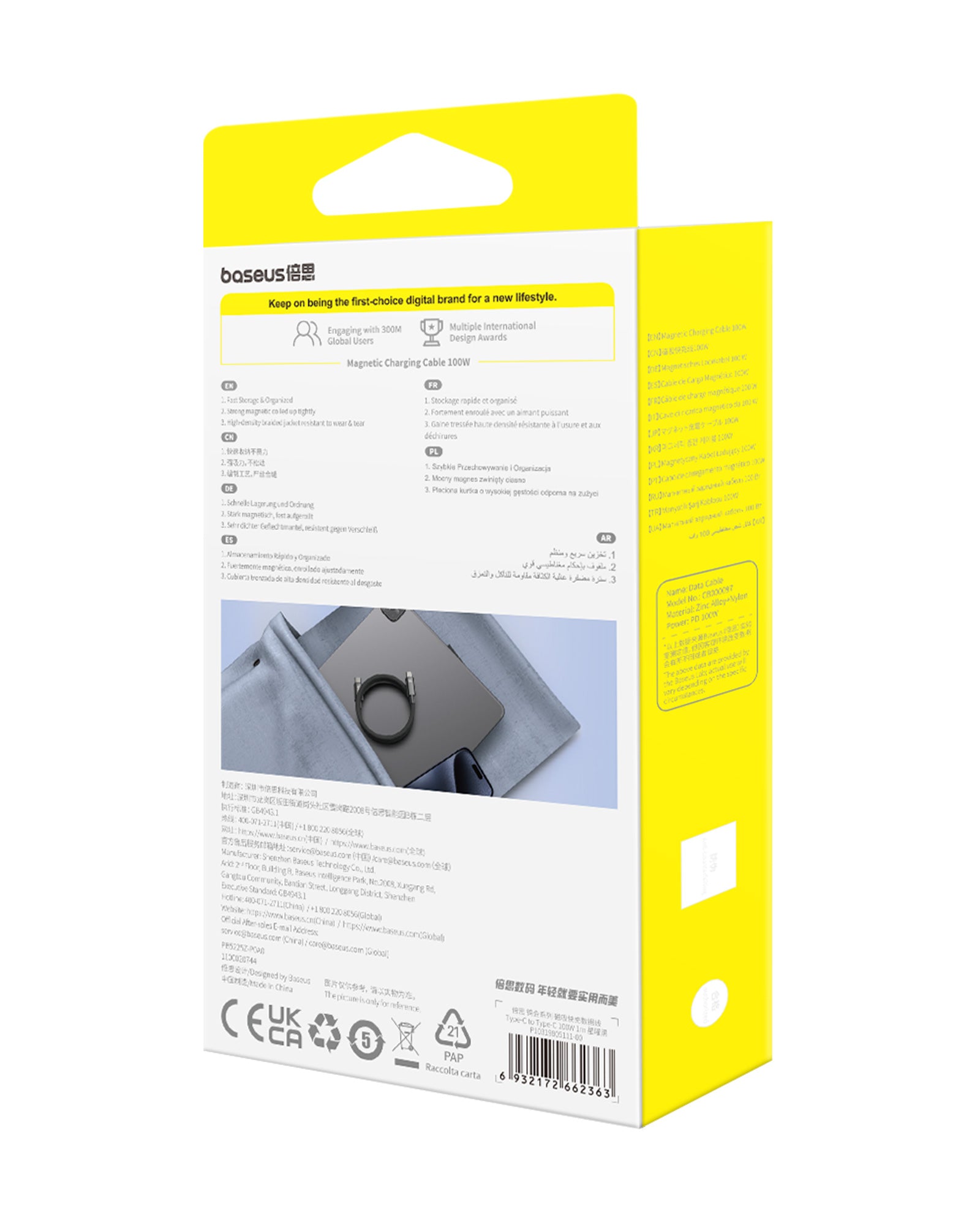 Magnetický kabel Baseus Tungsten Gold USB-C/USB-C 1m 100W černý