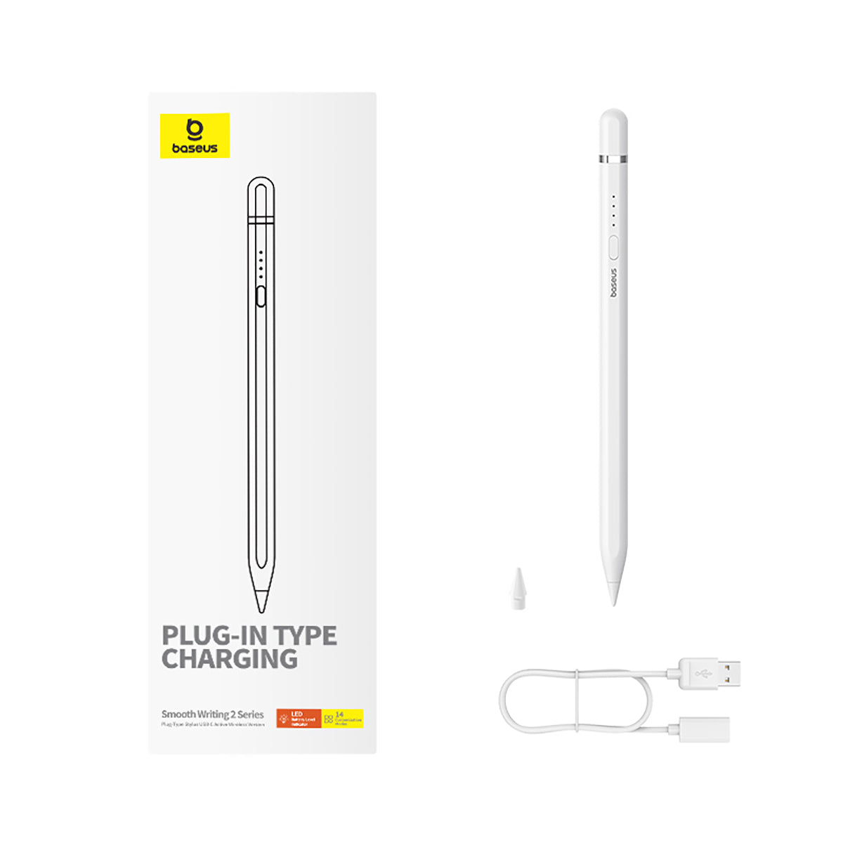Stylus Baseus Smooth Writing 2 s bezdrátovým nabíjením a kabelem USB/USB-C bílý