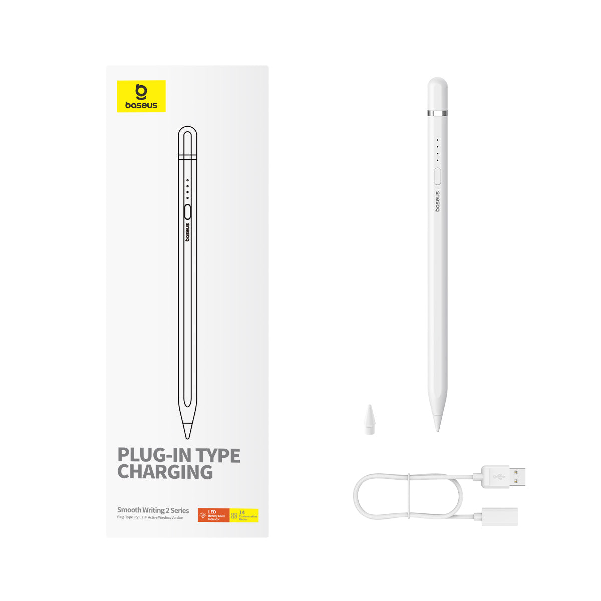Stylus Baseus Smooth Writing 2 s bezdrátovým a kabelovým nabíjením lightning bílý