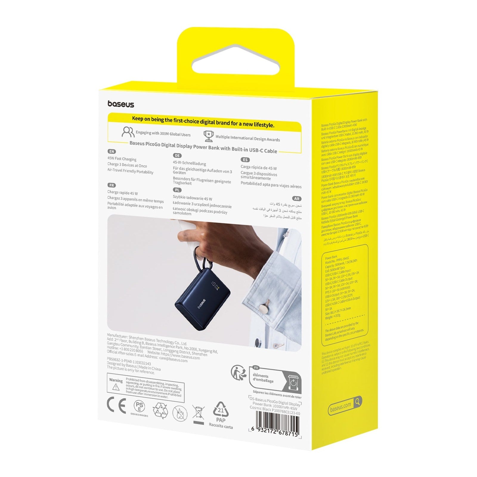 Powerbanka Baseus PicoGo 10000mAh, 45W, s kabelem USB-C černá