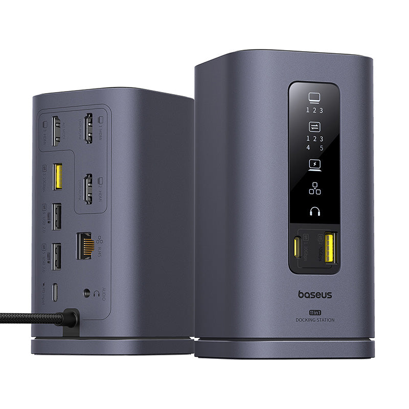 Dokovací stanice 11v1 Baseus Spacemate 100W 2xUSB-C, 4xUSB, 3xHDMI, 1xRJ45, 3,5mm jack šedá
