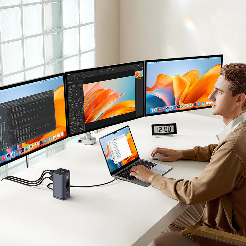 Dokovací stanice 11v1 Baseus Spacemate 100W 2xUSB-C, 4xUSB, 3xHDMI, 1xRJ45, 3,5mm jack šedá