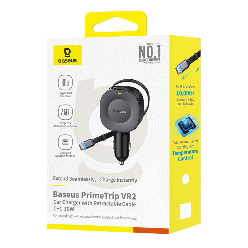 Zatahovací Nabíječka do auta Baseus PrimeTrip VR2 USB-C 1,5m 30W 1x USB-C