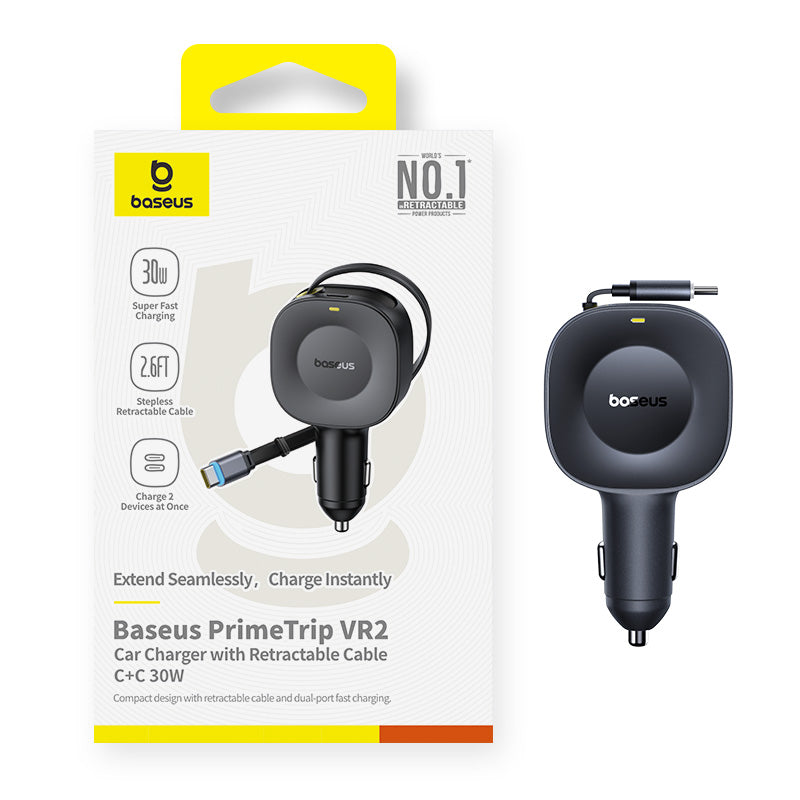 Zatahovací Nabíječka do auta Baseus PrimeTrip VR2 USB-C 1,5m 30W 1x USB-C
