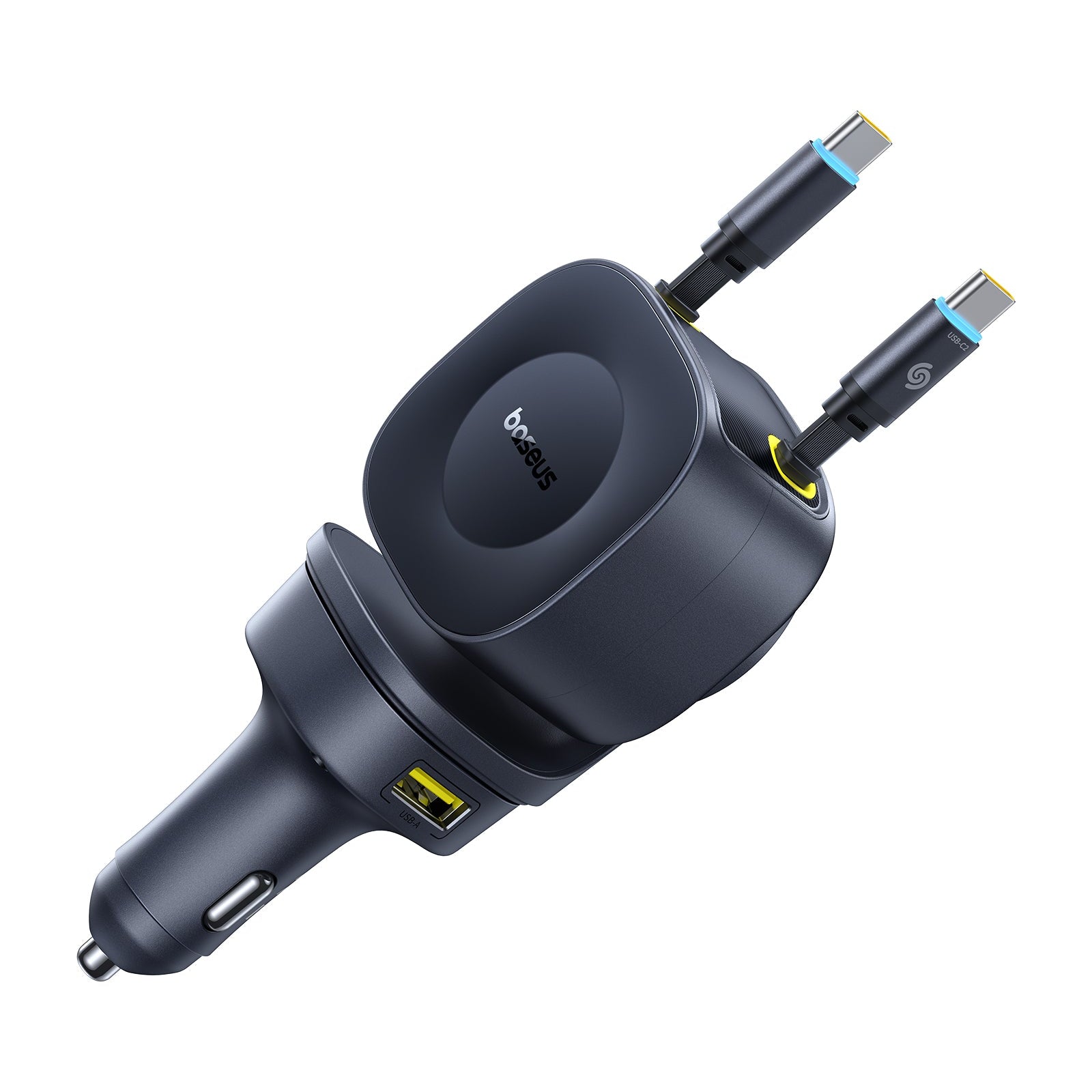 Zatahovací Nabíječka do auta Baseus PrimeTrip VR2 Max 100W s navíjecími kabely 2x USB-C, 1xUSB-C, 1x USB