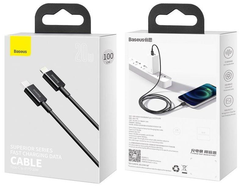Kabel Baseus Superior USB-C/Lightning 1m 20W černý - balení