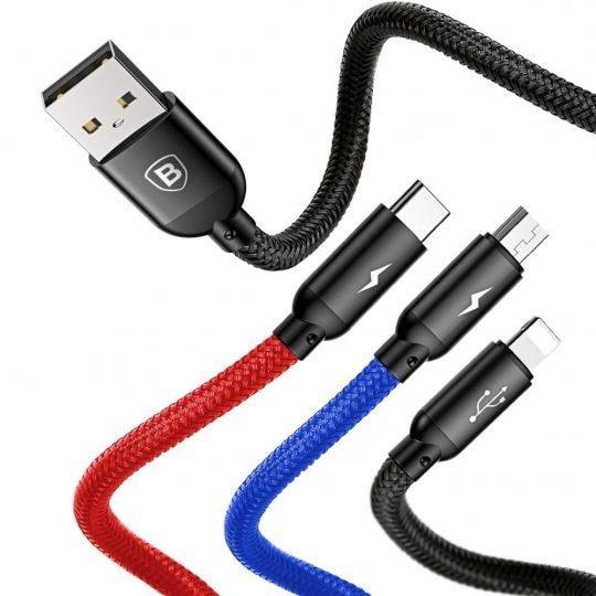 Kabel Baseus 3v1 USB/microUSB, Lightning, USB-C