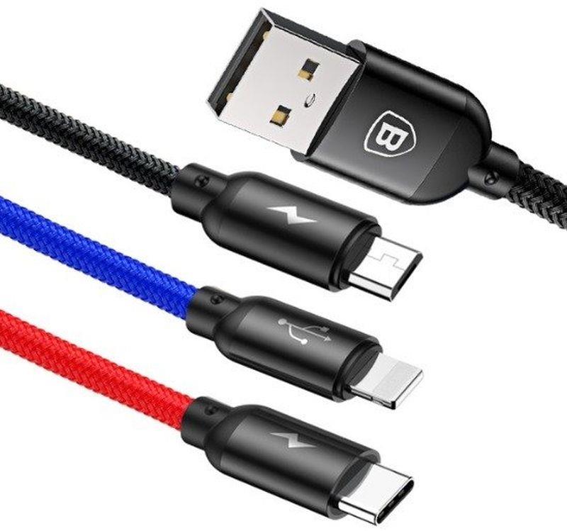 Kabel Baseus 3v1 USB/microUSB, Lightning, USB-C