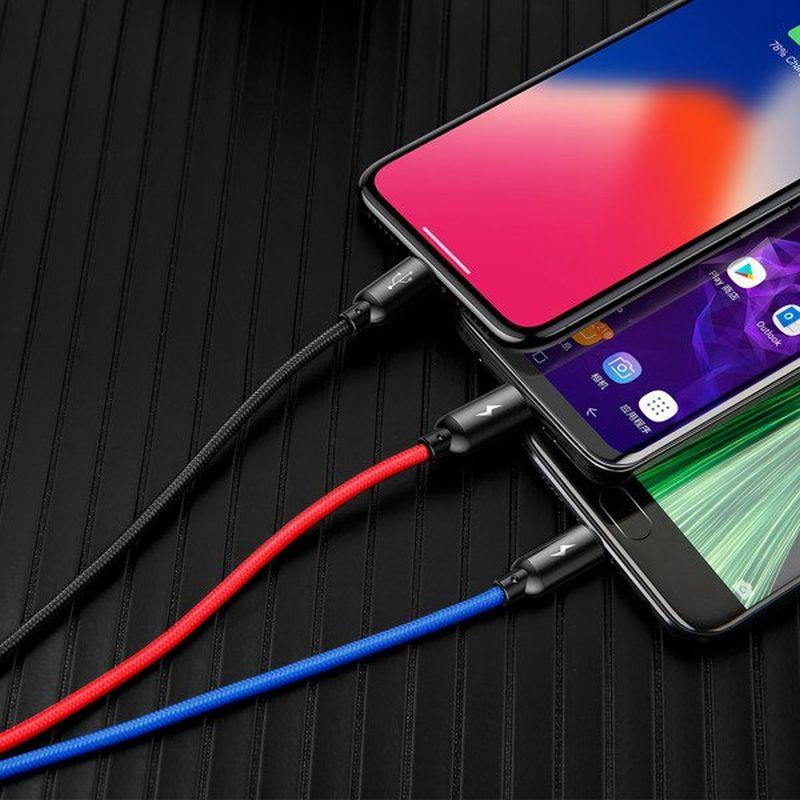 Kabel Baseus 3v1 - použití s telefony