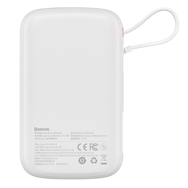 Powerbanka Baseus Qpow Pro 10000mAh, 22,5W, s kabelem USB-C bílá barva