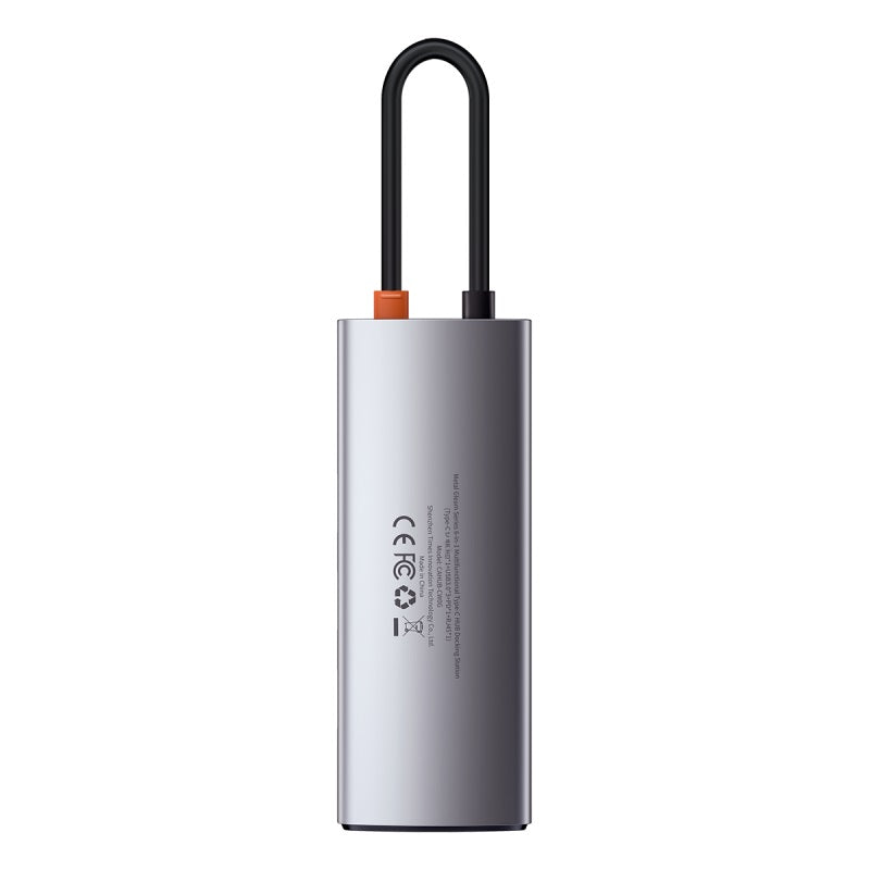 Dokovací stanice 5v1 Baseus Metal Gleam 100W 1xUSB-C, 3xUSB, 1xHDMI šedá