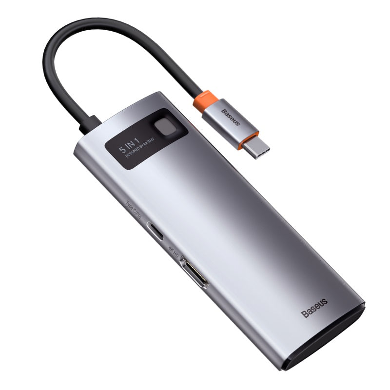 Dokovací stanice 5v1 Baseus Metal Gleam 100W 1xUSB-C, 3xUSB, 1xHDMI šedá