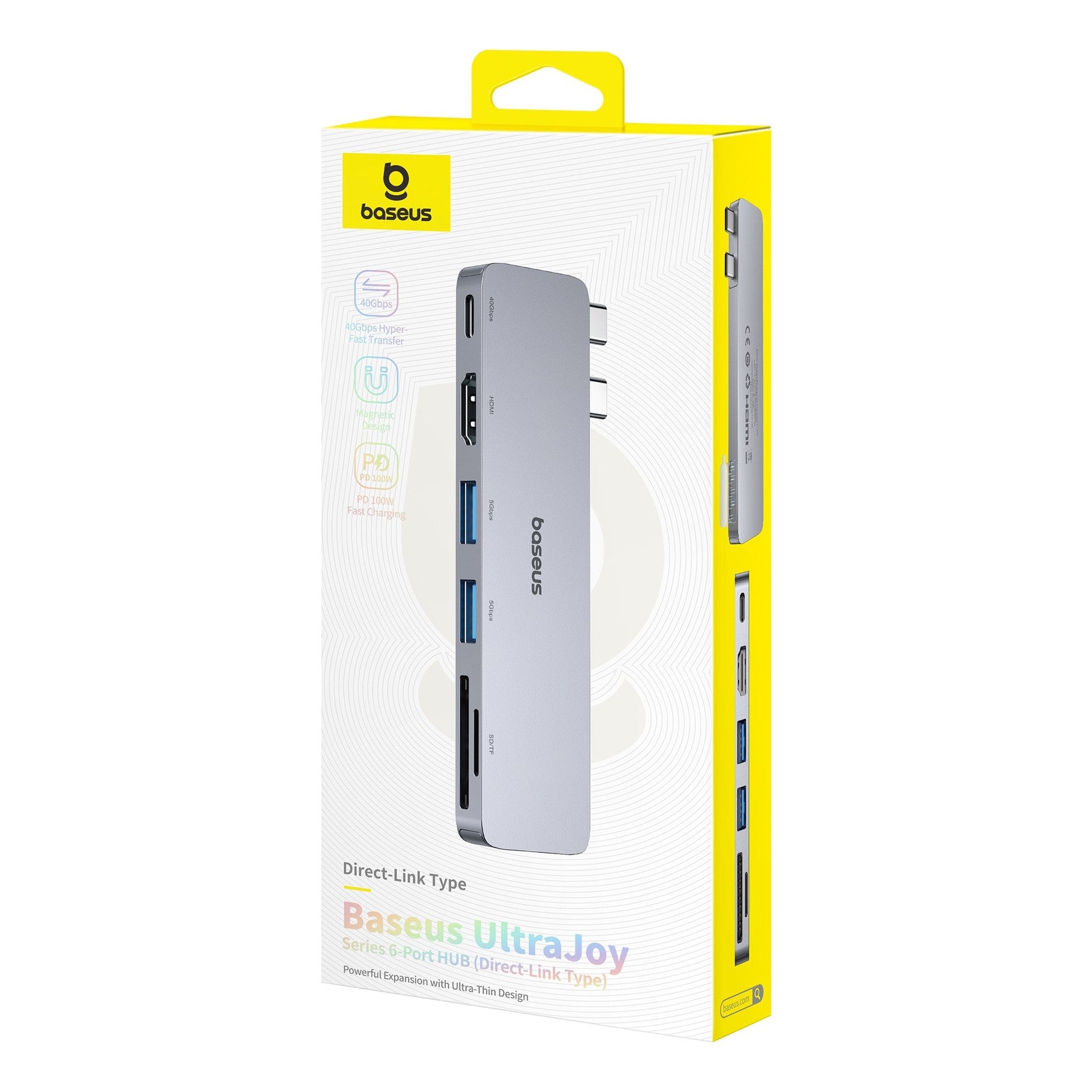 Dokovací stanice 6v1 Baseus Ultra Joy 100W 1xUSB-C, 2xUSB, 1xHDMI, SD/microSD slot šedá