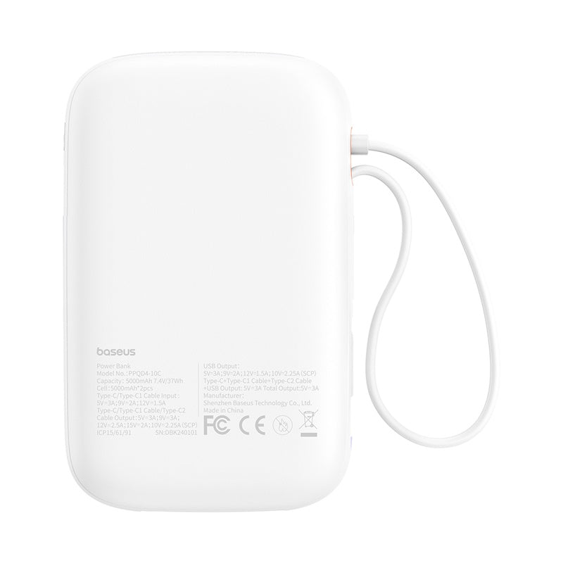 Powerbanka Baseus Qpow2 10000mAh, 30W, s kabelem USB-C bílá