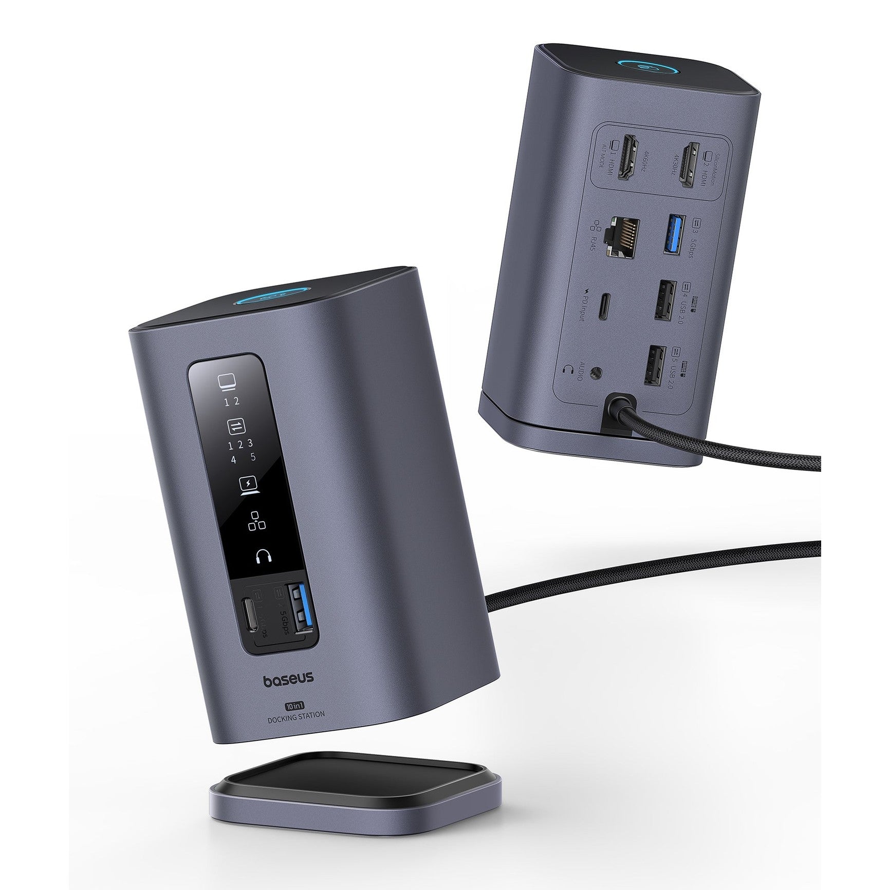 Dokovací stanice 10v1 Baseus Spacemate 100W 2xUSB-C, 4xUSB, 2xHDMI, 1xRJ45, 3,5mm jack šedá