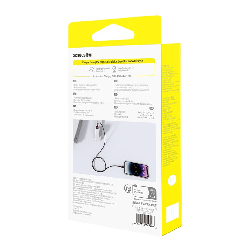 Kabel Baseus Dura USB/Lightning 1m 2,4A červeno černý