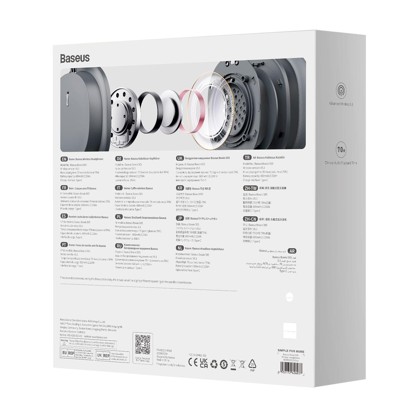 Bluetooth sluchátka Baseus Bowie D05 šedá