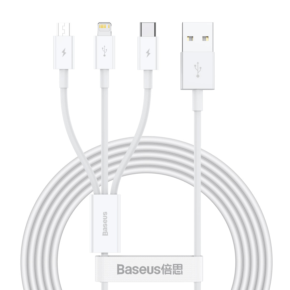 Kabel Baseus Superior 3v1 USB/microUSB, Lightning, USB-C 1,5m 3,5A bílý
