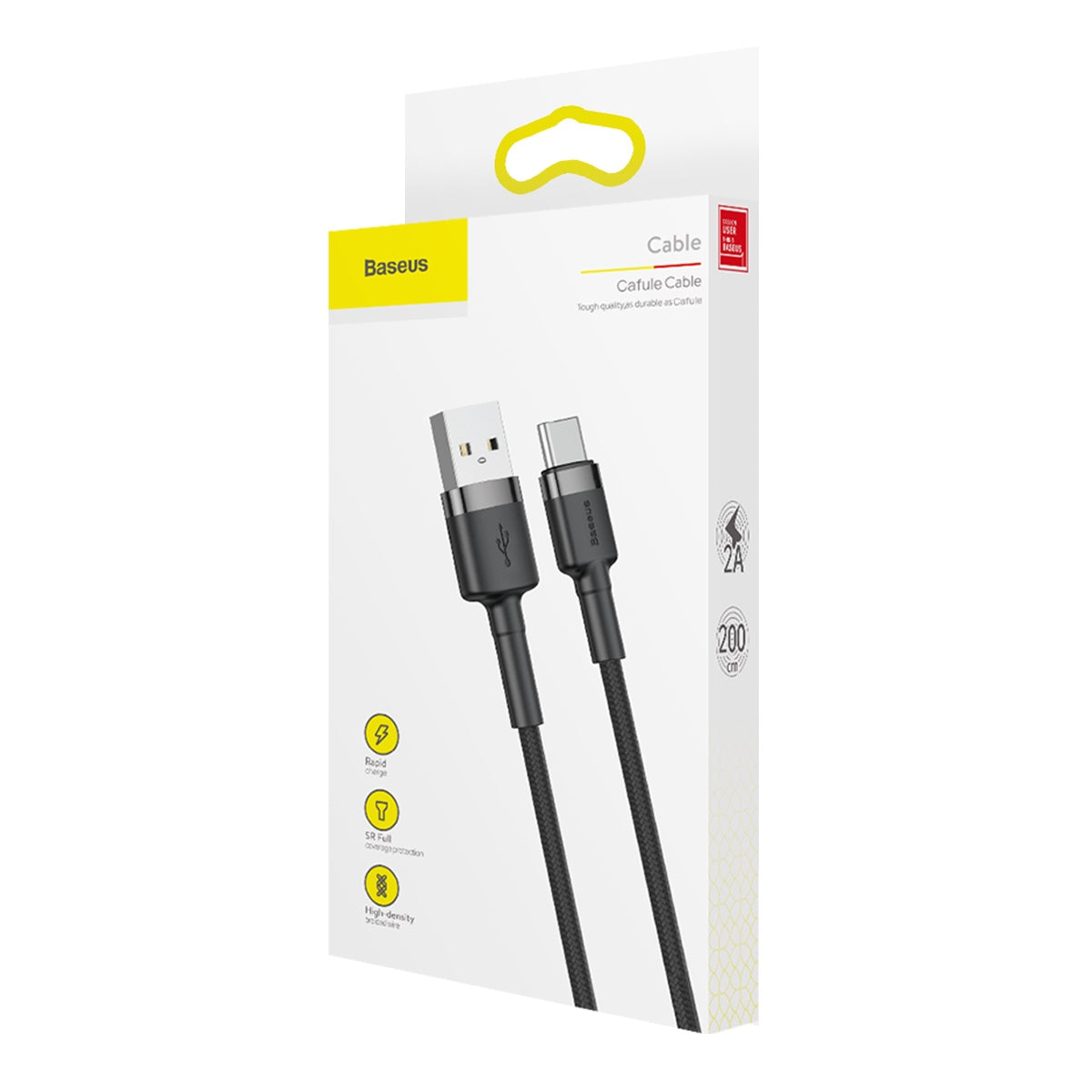 Kabel Baseus Cafule USB/USB-C 2m 2A šedo-černý