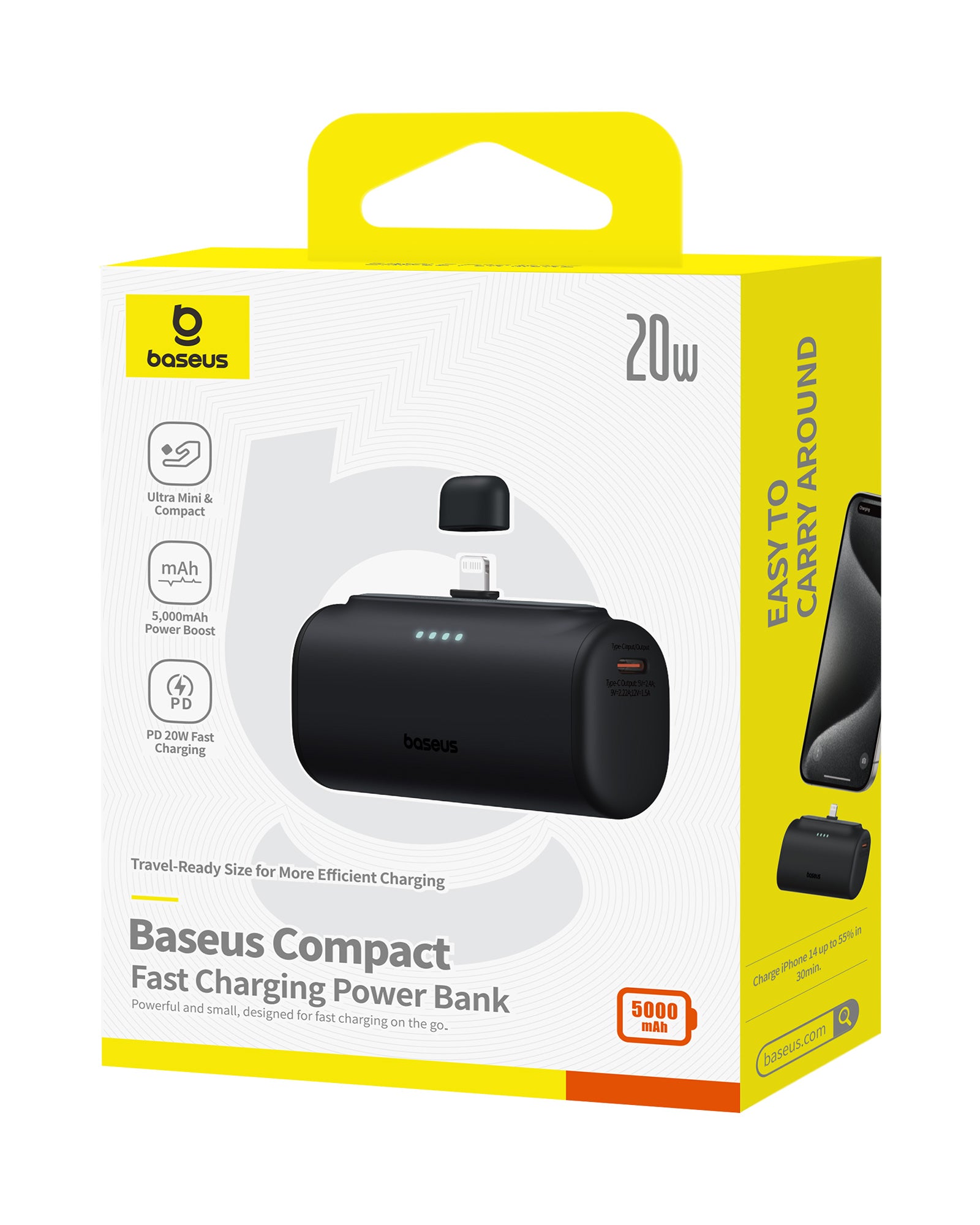 Powerbanka Baseus Compact 5000mAh, 20W, s konektorem Lightning černá