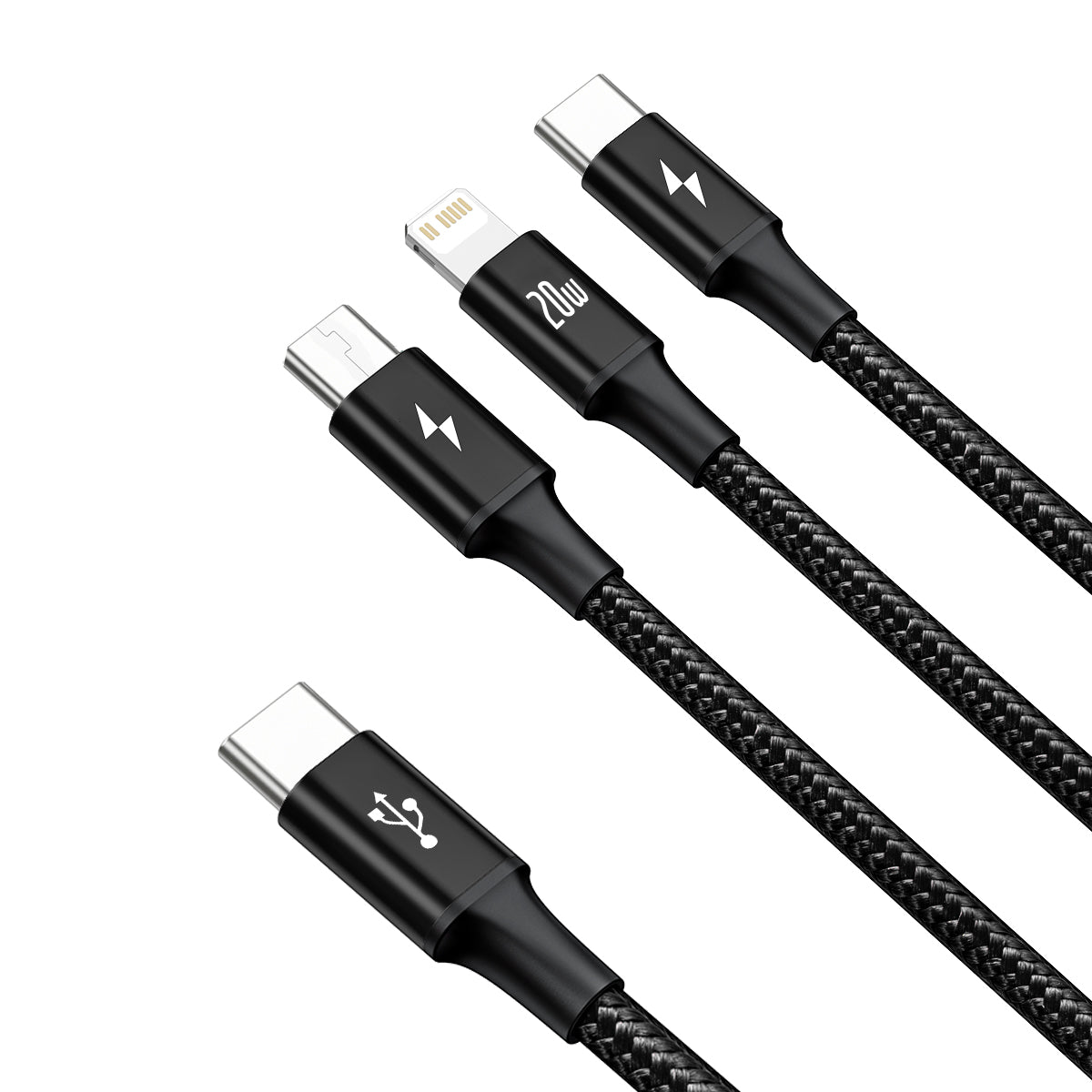 Kabel Baseus Rapid 3v1 USB-C/microUSB, Lightning, USB-C 1,5m 20W černý