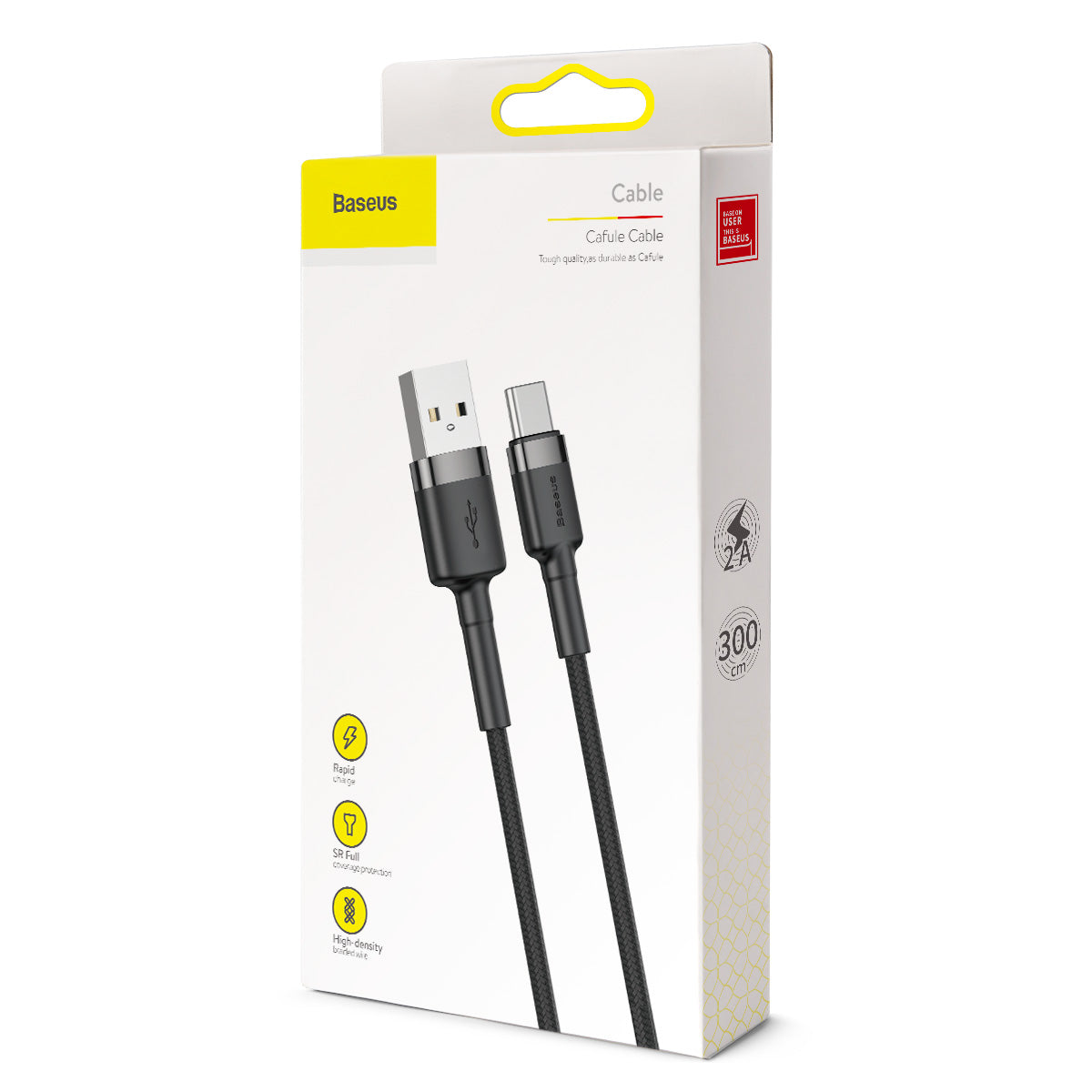 Kabel Baseus Cafule USB/USB-C 3m 2A šedo-černý