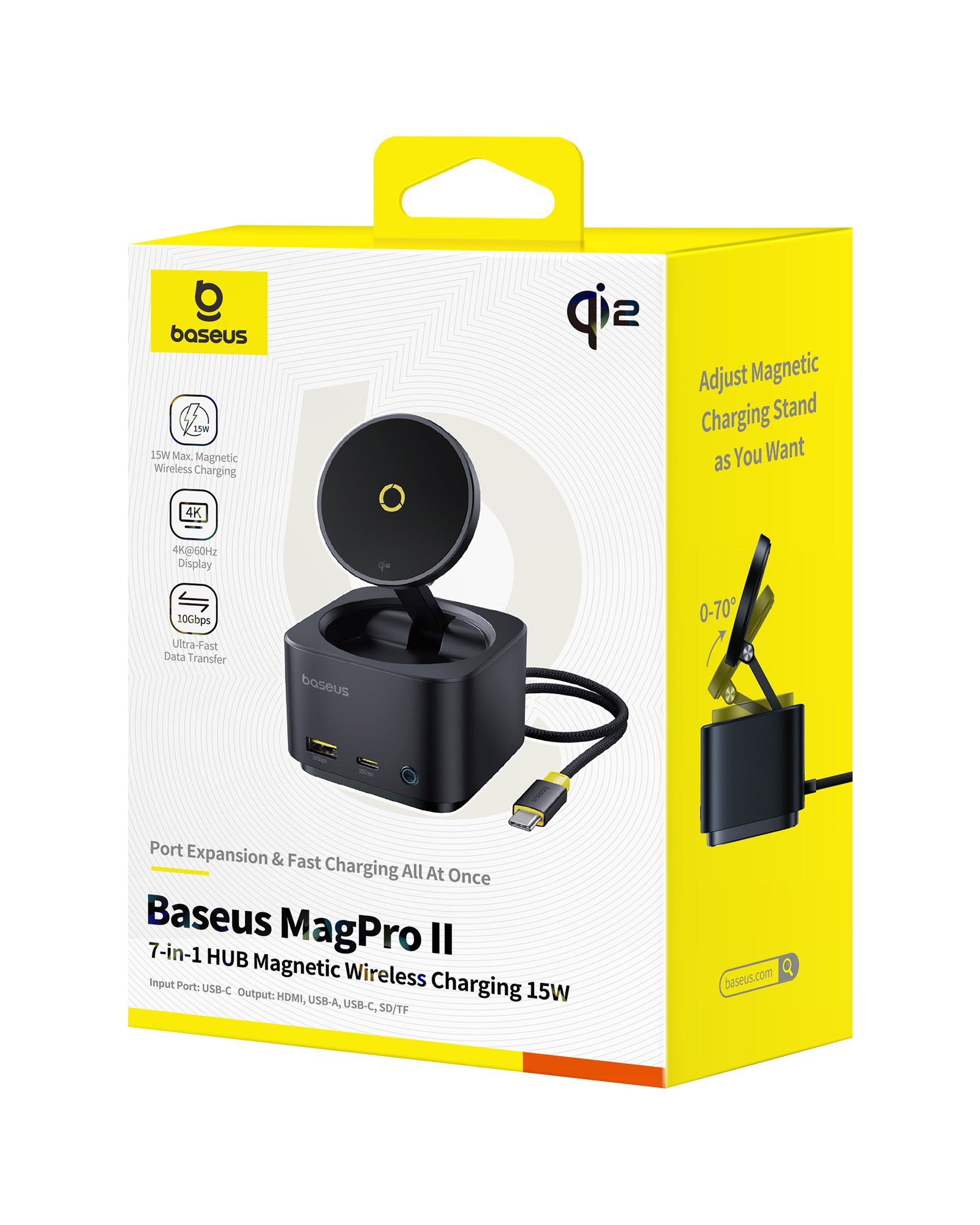 Dokovací stanice 7v1 Baseus MagPro 100W/15W Qi2, 2xUSB-C, 2xUSB, 1xHDMI, SD/microSD slot černá