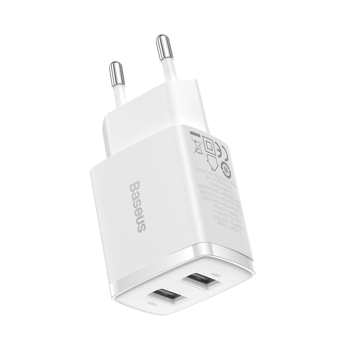 Nabíječka do sítě Baseus Compact 10W, 2xUSB bílá