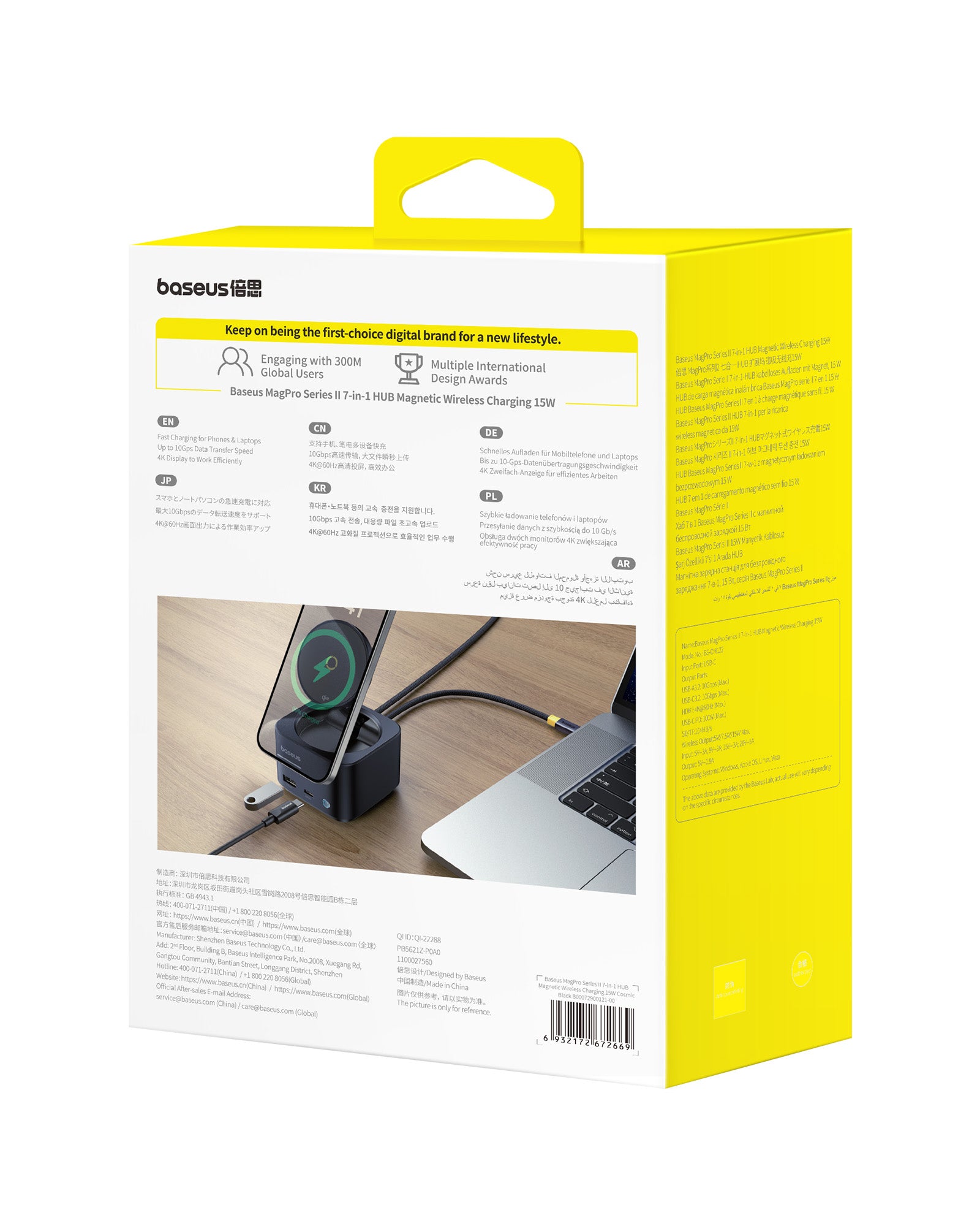 Dokovací stanice 7v1 Baseus MagPro 100W/15W Qi2, 2xUSB-C, 2xUSB, 1xHDMI, SD/microSD slot černá