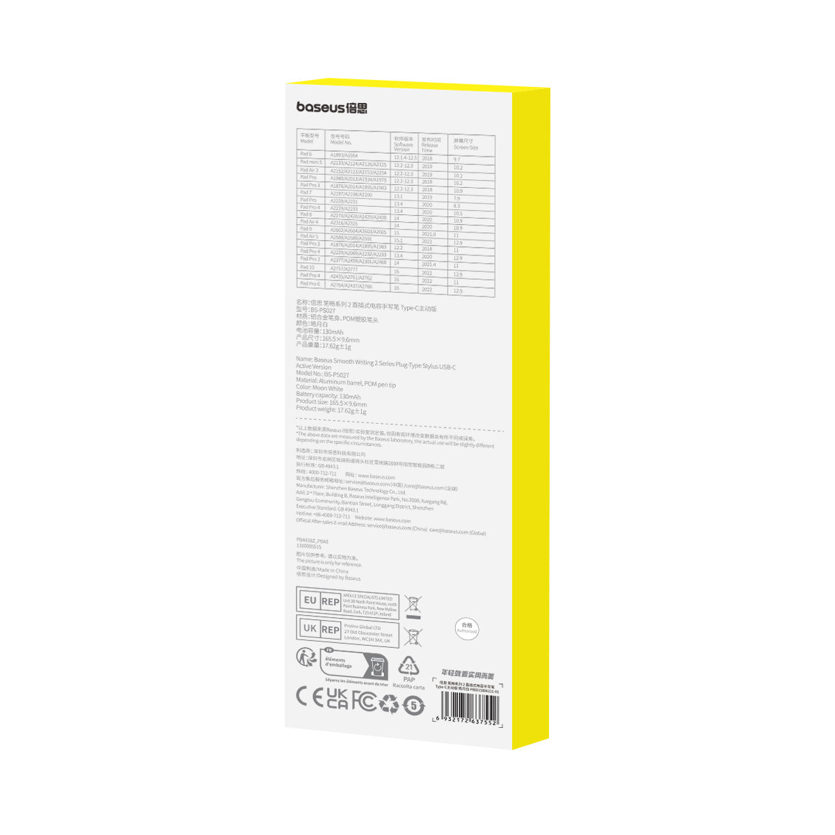 Stylus Baseus Smooth Writing 2 s kabelovým nabíjením USB-C bílý