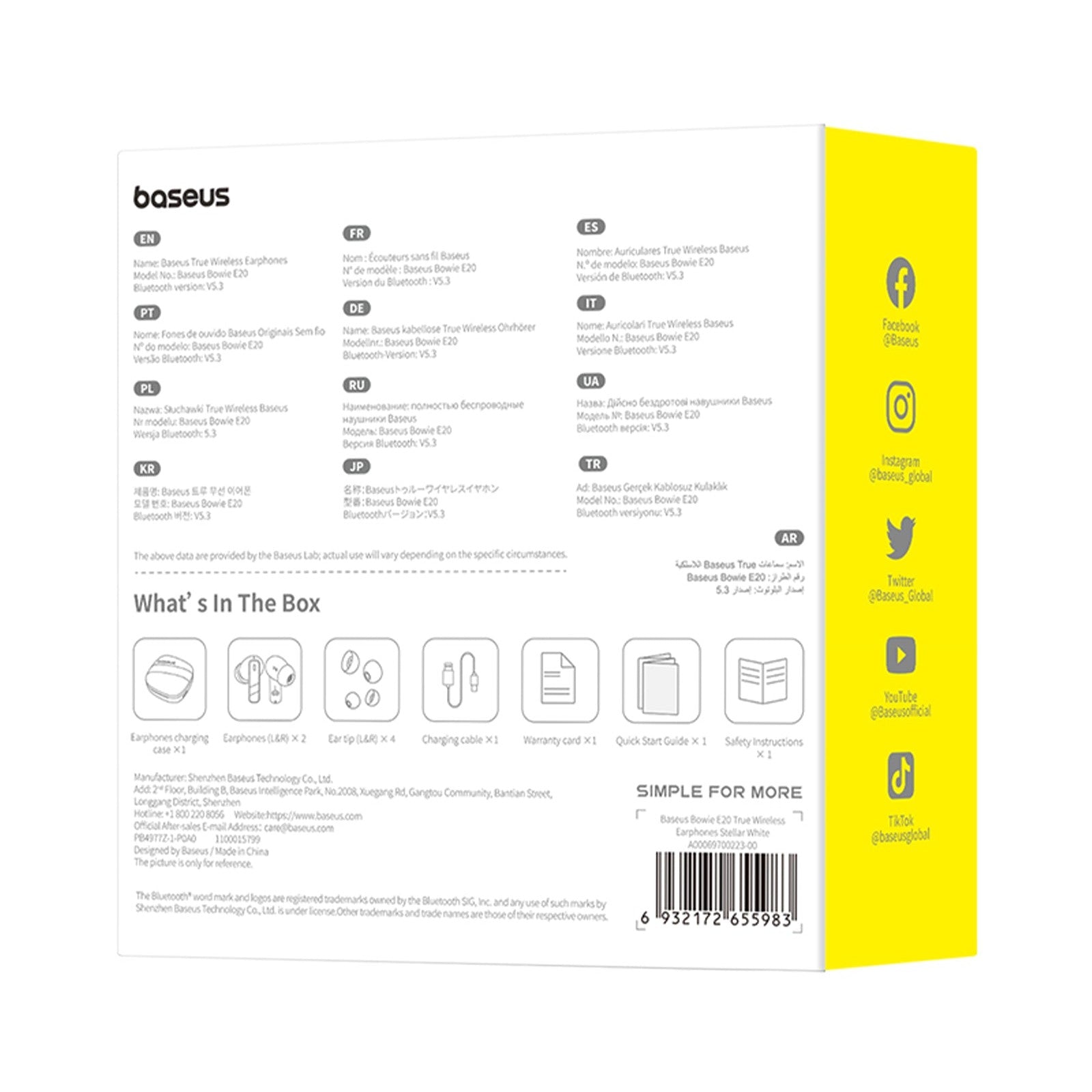 Bluetooth sluchátka Baseus Bowie E20 bílá