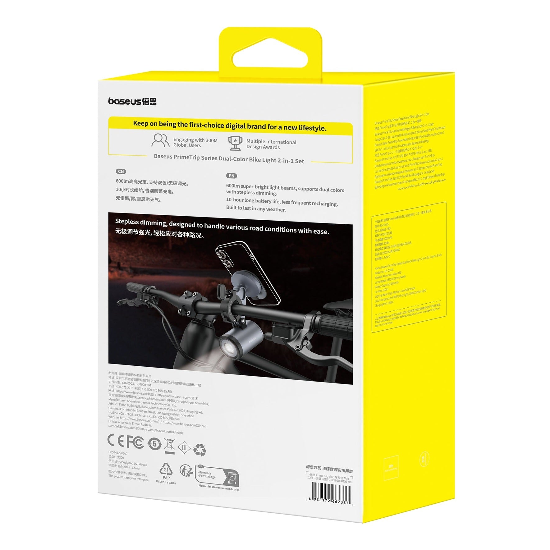 Držák na kolo Baseus PrimeTrip 2v1 s LED světlem