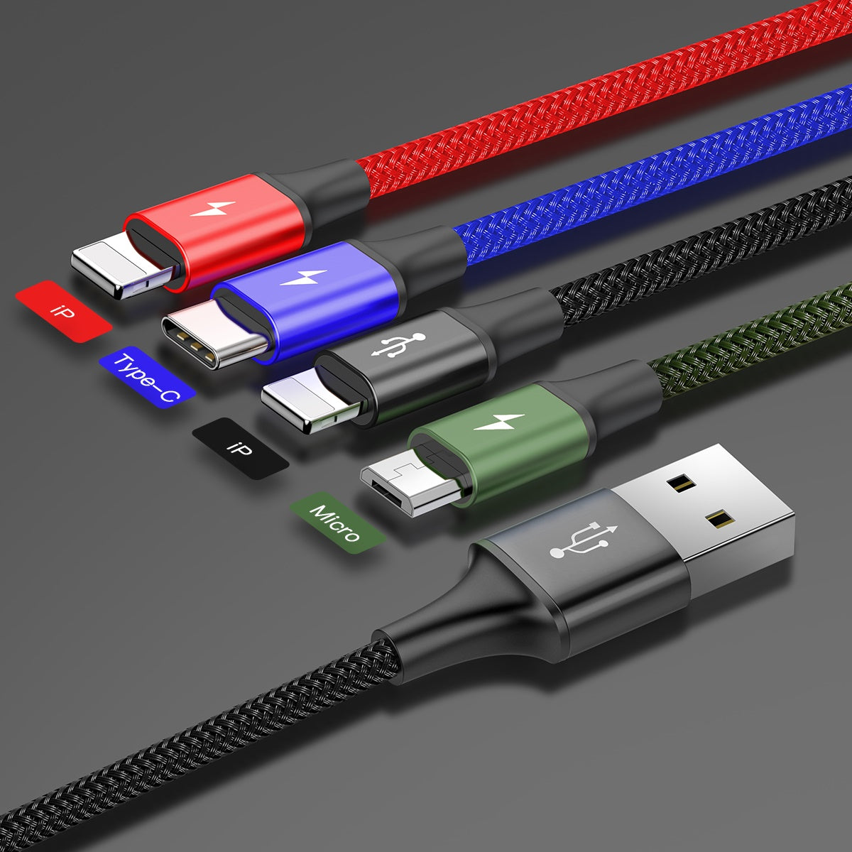 Kabel Baseus 4v1 USB/microUSB, 2xLightning, USB-C 1,2m 3,5A černý
