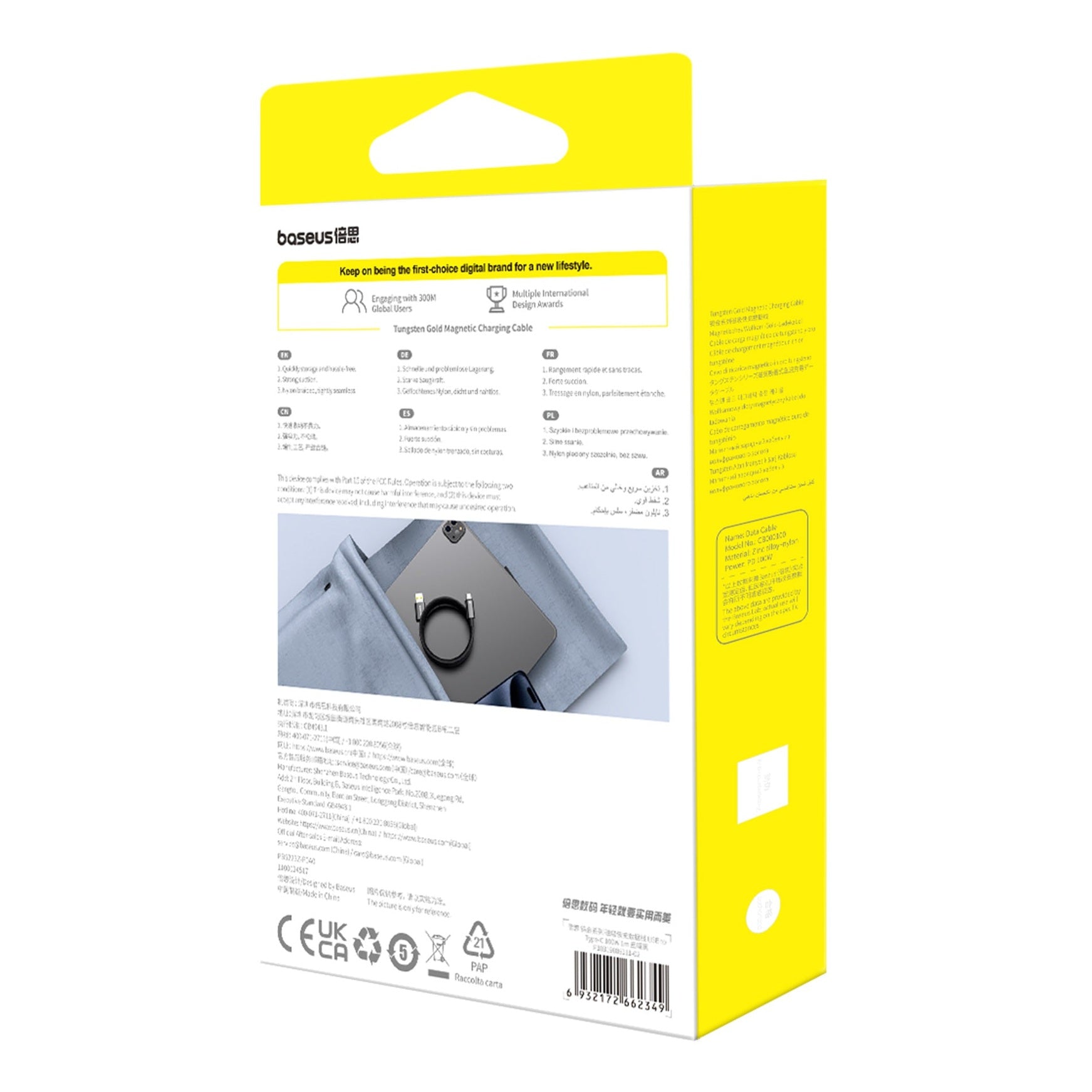 Magnetický kabel Baseus Tungsten USB/USB-C 1m 100W černý