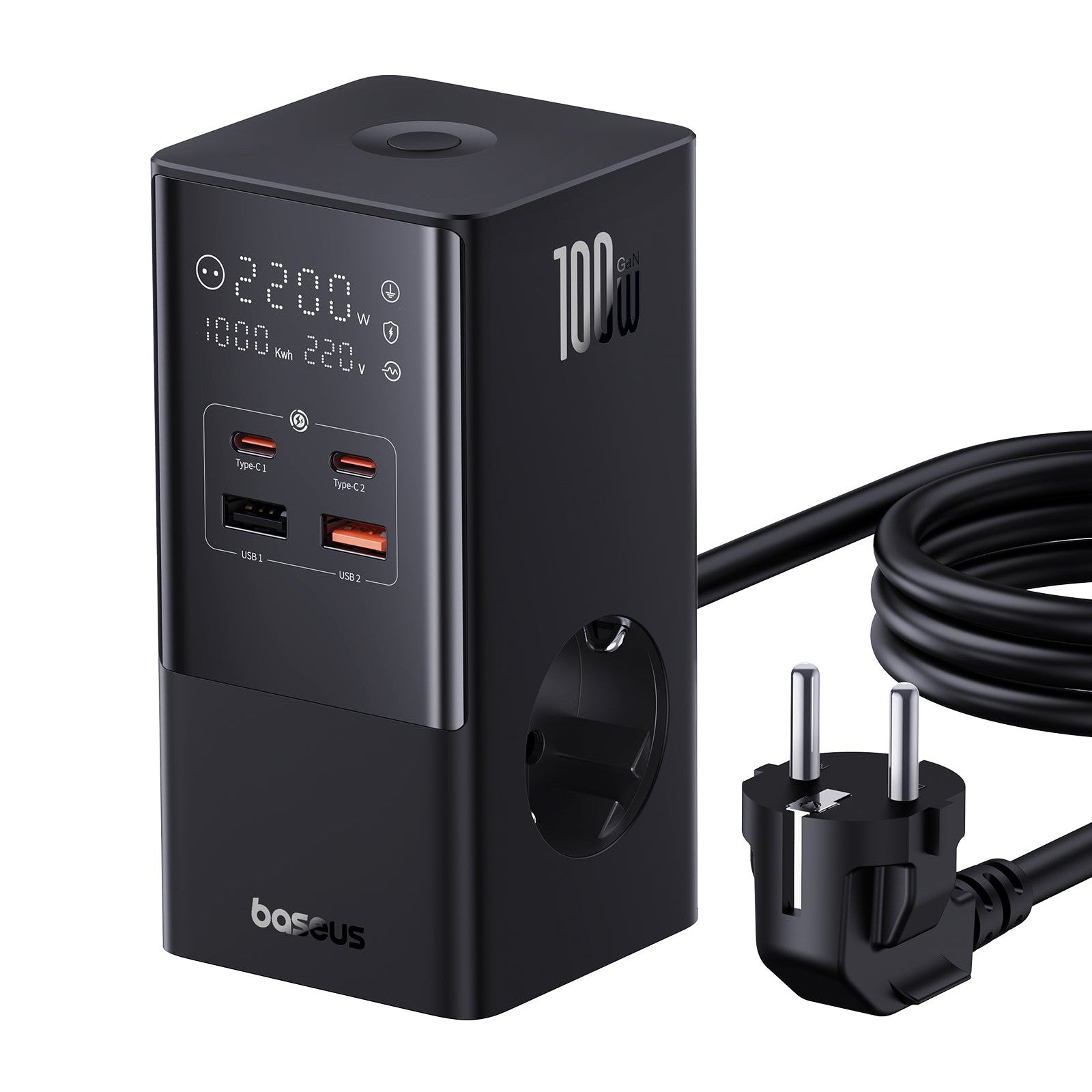 Nabíjecí stanice Baseus PowerCombo Tower 100W 2xzásuvka, 2xUSB, 2xUSB-C černá