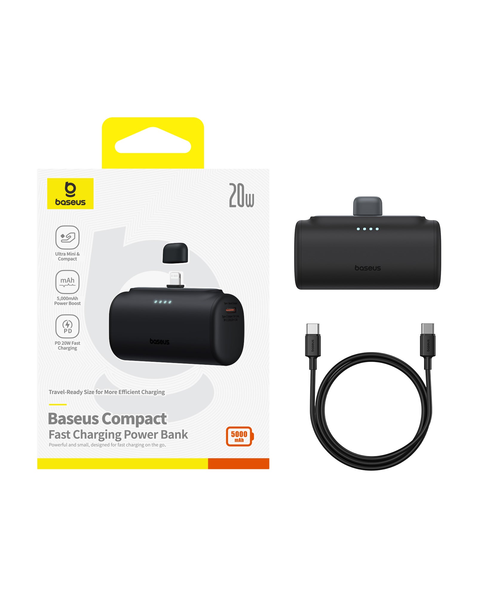 Powerbanka Baseus Compact 5000mAh, 20W, s konektorem Lightning černá
