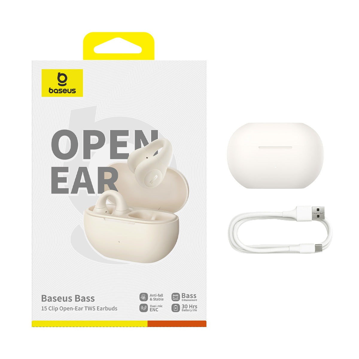 Bluetooth sluchátka Baseus Bass 15 Clip Open Ear bílá