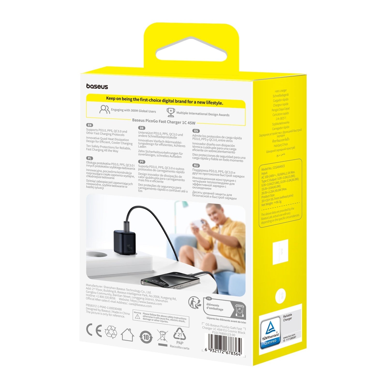 Nabíječka do sítě Baseus PicoGo 45W, 1xUSB-C růžová