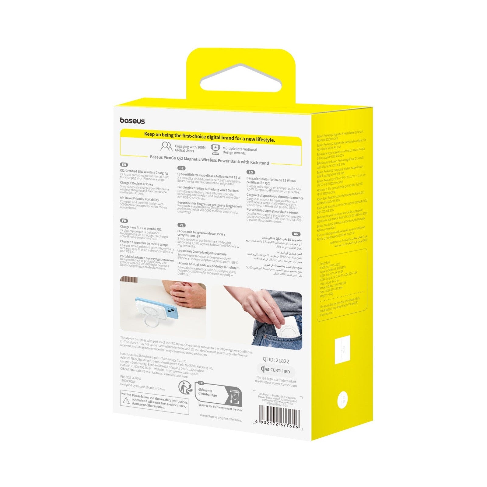 Bezdrátová powerbanka Baseus PicoGo Qi2 5000mAh, 20W bílá