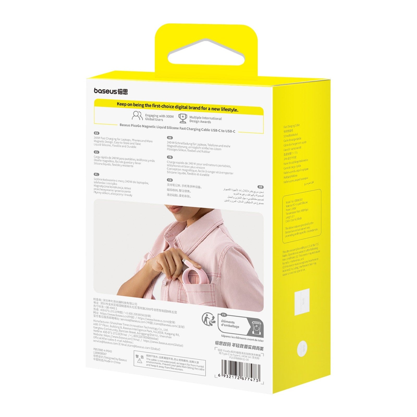 Magnetický kabel Baseus PicoGo USB-C/USB-C 1m 240W růžový