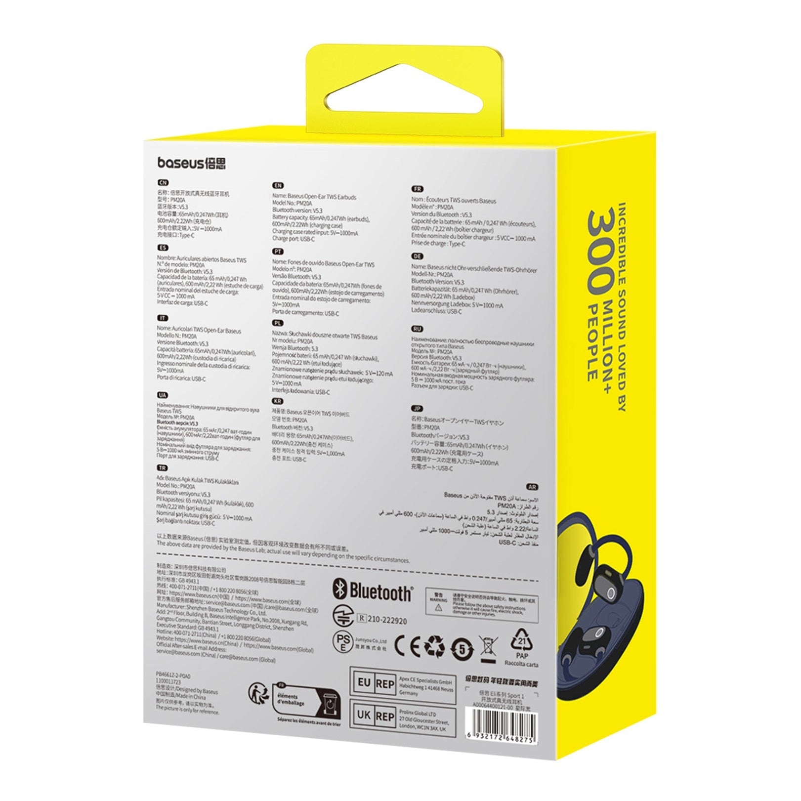 Bluetooth sluchátka Baseus Eli Sport 1 Open-Ear TWS Cosmic Black