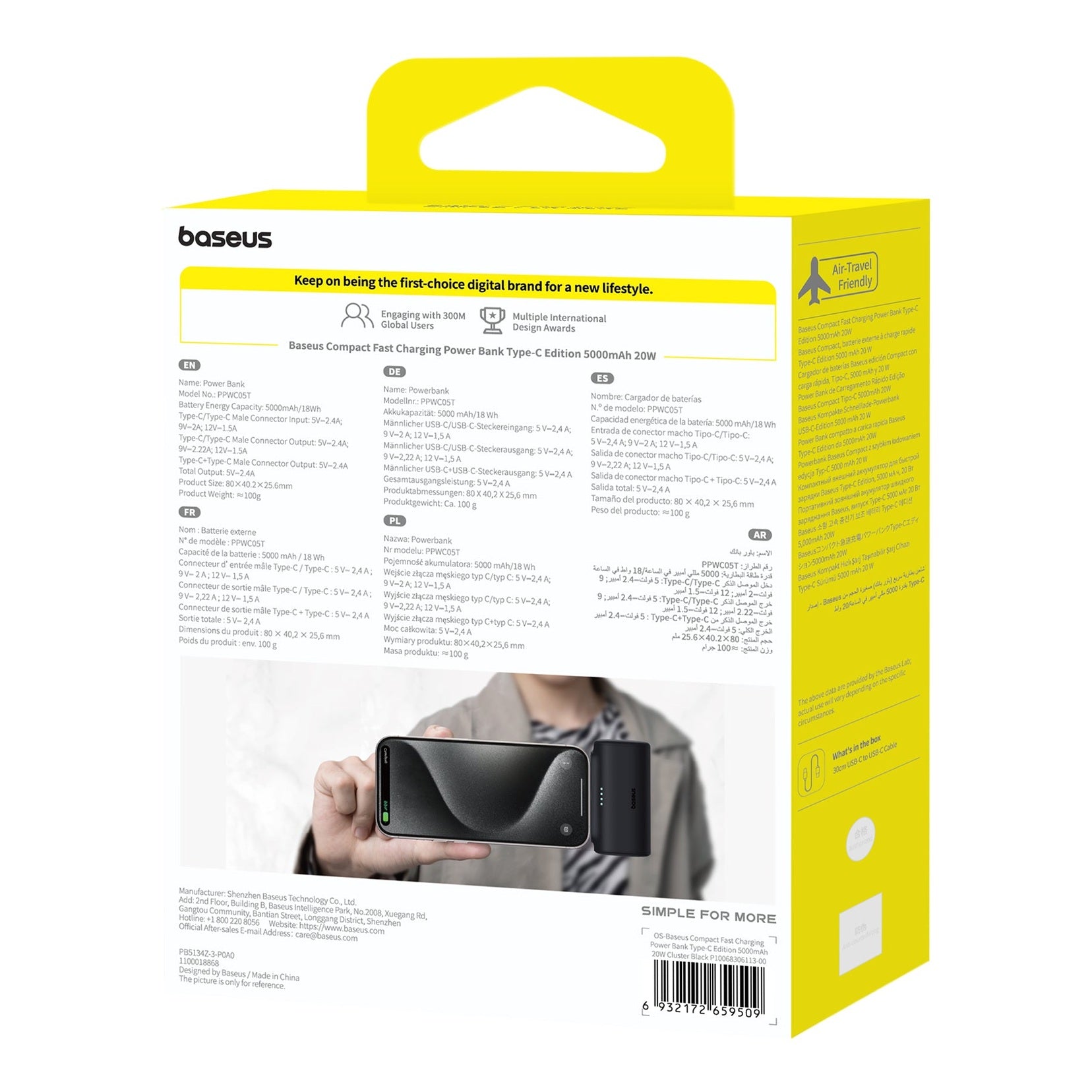 Powerbanka Baseus Compact 5000mAh, 20W, s konektorem USB-C černá